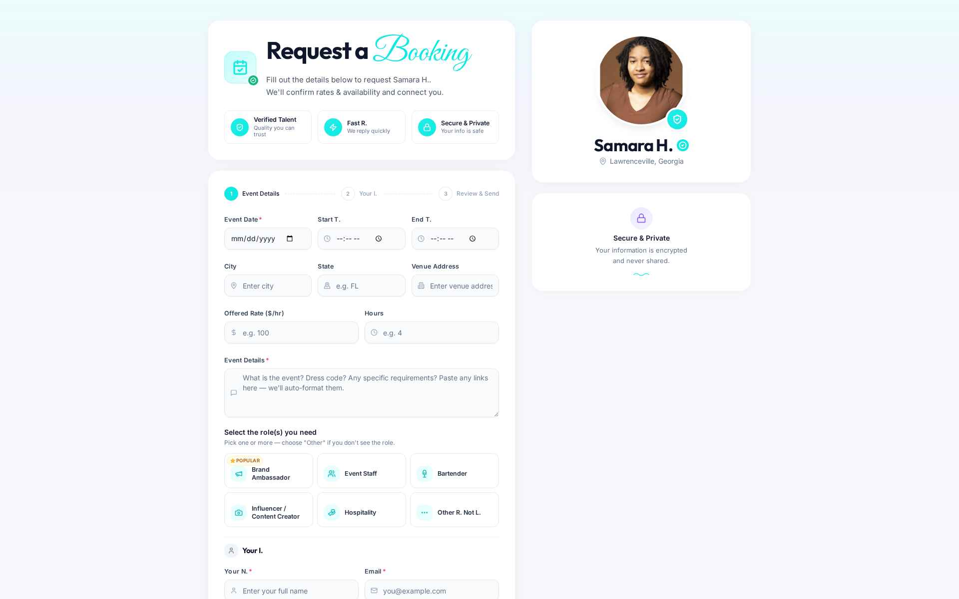 Talent Booking Page