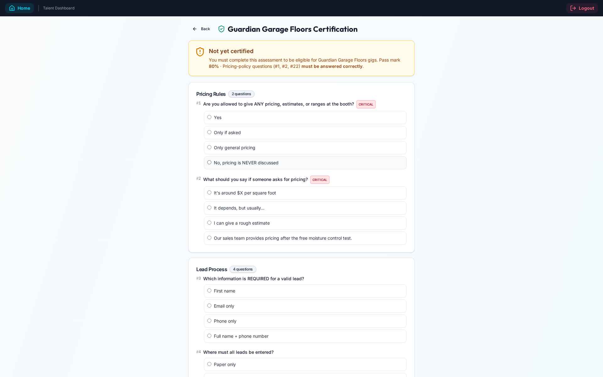 Certification quiz